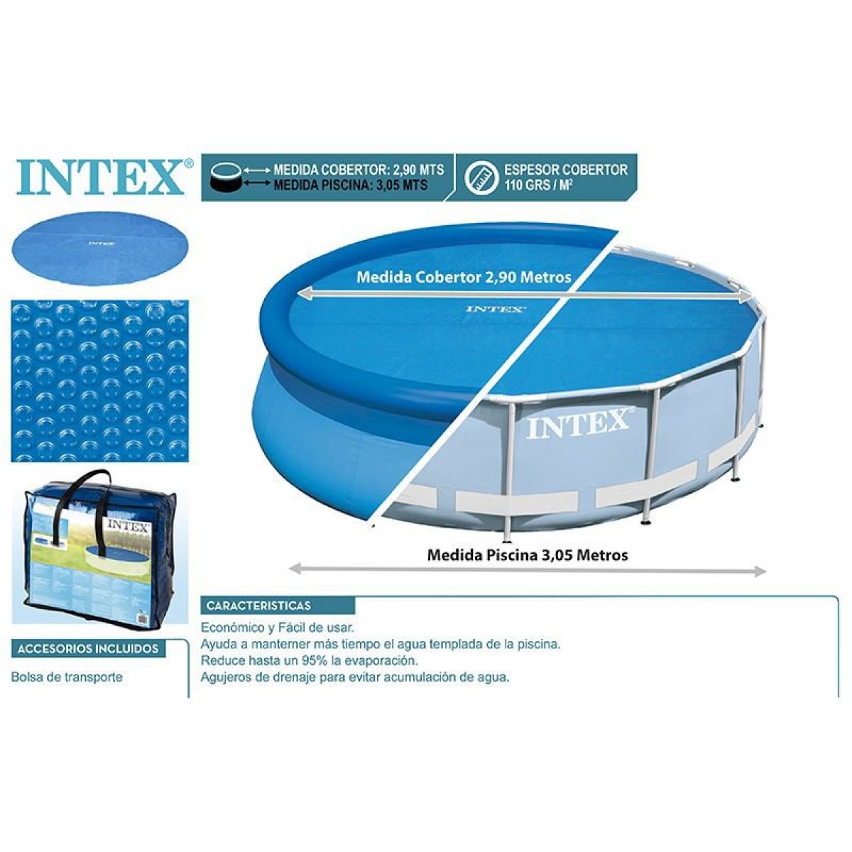 Солнечное покрывало 4,88 м для круглого бассейна, сотовая структура, Intex, 28014 Солнечное покрывало 4,88 м для круглого бассейна, сотовая структура, Intex, 28014